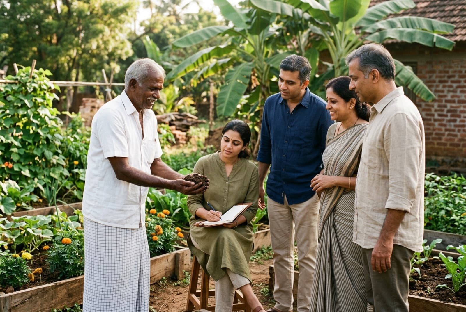 A local farmer teaching natural farming to residents — representative