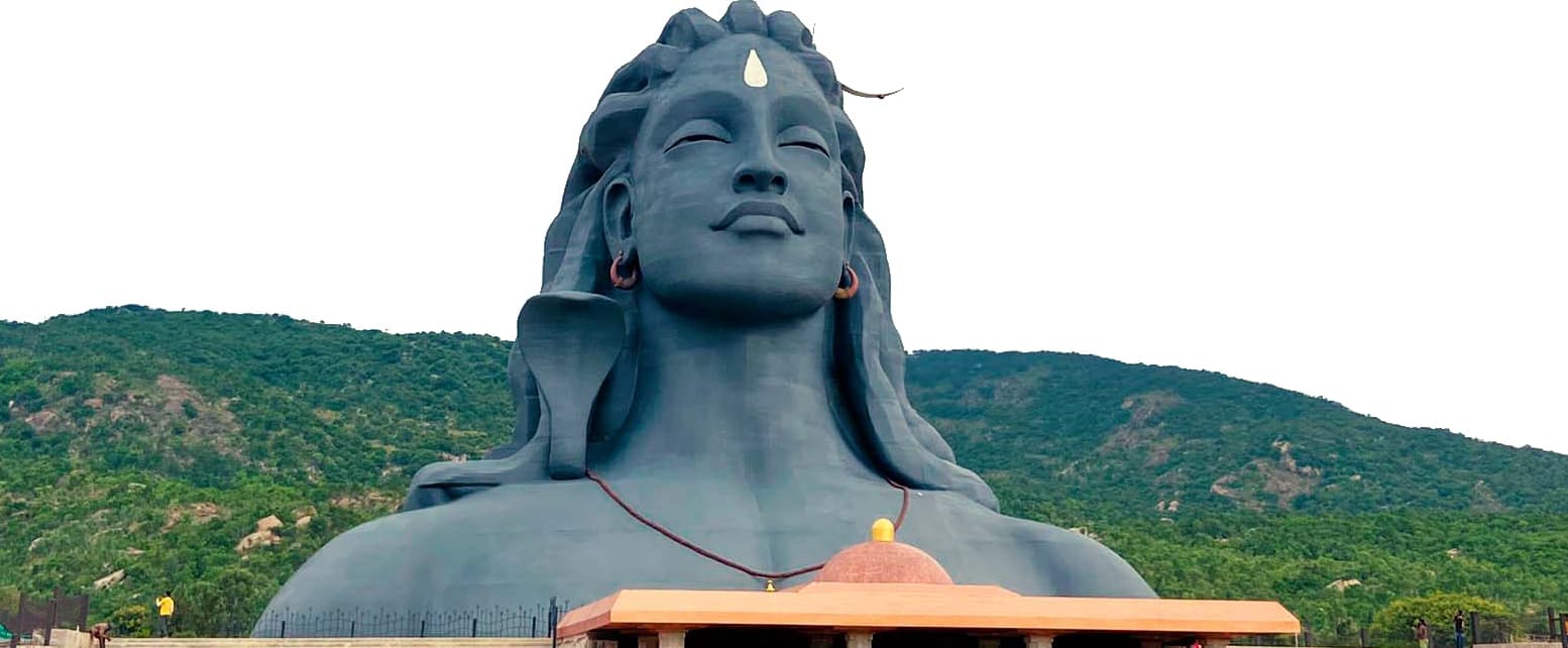 The 112-ft Adiyogi at Isha Yoga Center, against the Velliangiri Mountains
