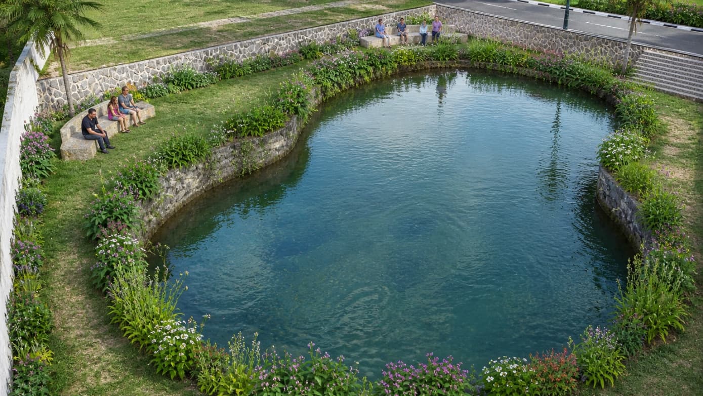 The community's landscaped tropical water garden — artist's impression